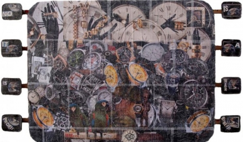 Folowww the Money - collage, 90 x 120 cm, 2010 Repyartrium 2011-1,1 Kilometer Tunnel Exhibition Texts on collage: Is a War Bennefit? No it is Profit! Followww the Money. No one understands you? / Nessuno ti capisce?