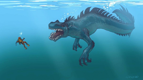 
				Morska po&scaron;ast kar tako. <br>
A sea monster concept.<br>
Ilustriral: Gorazd Vahen<br>
Opis: Gorazd Vahen			