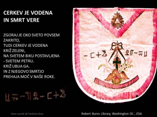 RKC CERKEV JE VODENA IN SMRT VERE ZAPIRANJE OČESA - MASONSKI PREDPASNIK VELIKEGA MOJSTRA