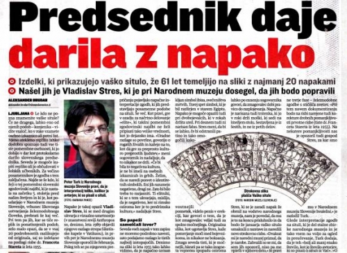 Članek Slovenske novice PREDSEDNIK DAJE DARILA Z NAPAKO