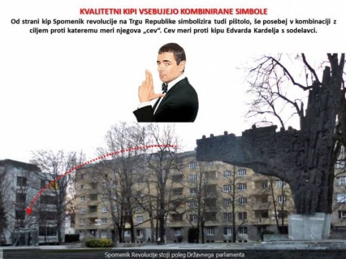 SPOMENIK REVOLUCIJE v Ljublani in mr. Bean kot James Bond