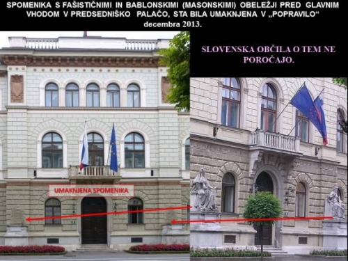 FAŠISTIČNI SPOMENIKI PRED GLAVNIM VHODOM V PREDSEDNIŠKO PALAČO