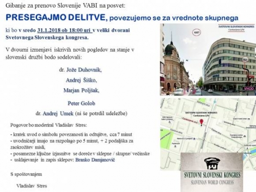 PRESEGAJMO DELITVE, povezujemo se za vrednote skupnega