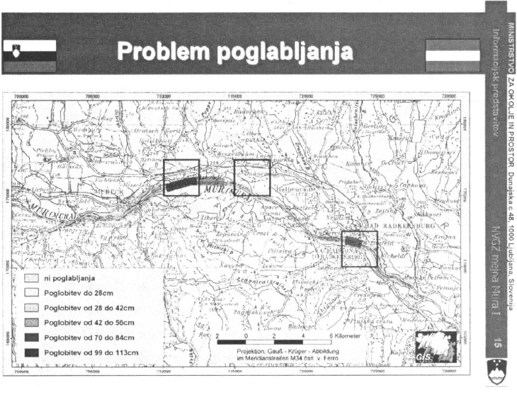 				Slika 8: Območja posameznih poglobitev nivelete korita.			