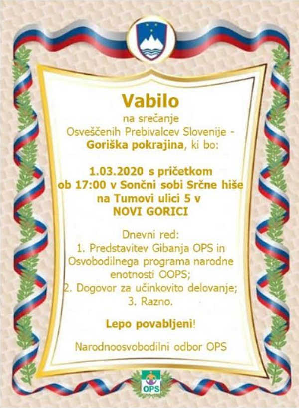 Čestitamo g. Alanu Peryu in vabimo na srečanje članov in članic ter simpatizerjev Gibanja OPS - Goriške pokrajine
