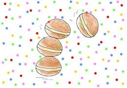 Fasching Fingerspiel F&uuml;nf Finger wollen nun beizeiten die Faschingsfeier vorbereiten. Der Erste bringt  Konfetti mit. Der Zweite &uuml;bt das Faschingslied. Der Dritte bringt die Krapfen her. Der Vierte lacht und freut sich sehr. Der f&uuml;nfte Finger, oh du Schreck, der isst flugs alle Krapfen weg. (Die zweite Hand formt ein K&ouml;rbchen, der kleine Finger tippt beim 