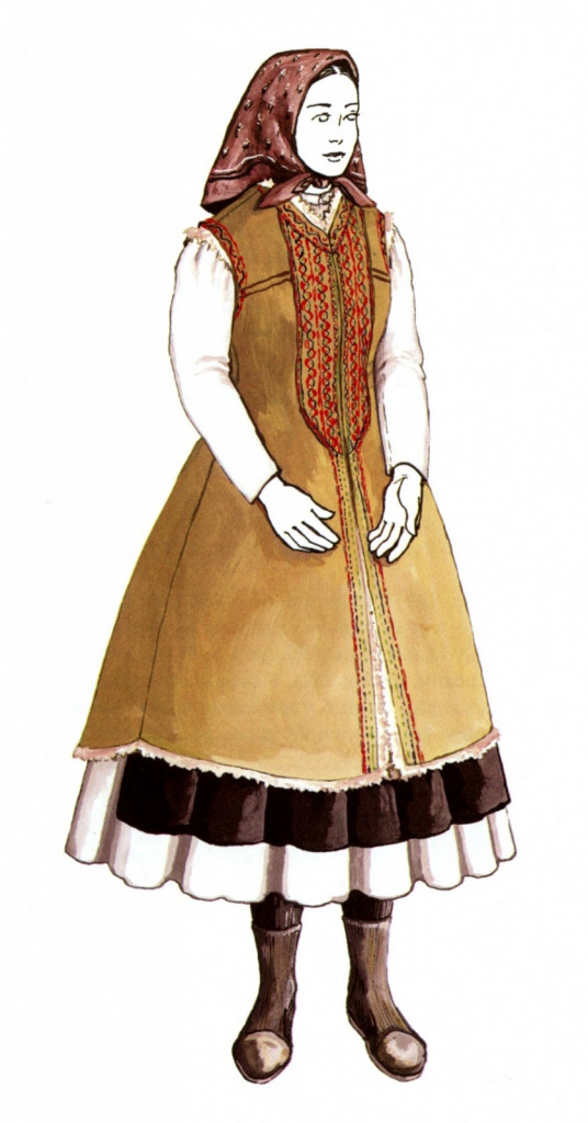 ZIMSKA NEDELJSKA OBLEKA STAREJŠE KMETICE, Dalnje Njive, okrog leta 1930<br>