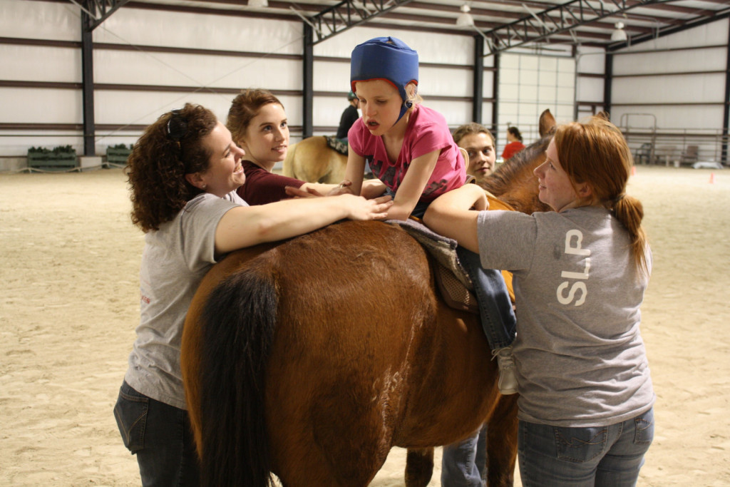 
				Med hipoterapijo prena&scaron;a konj na hrbtu jahača, ki ni treniran in s svojimi impulzi moti konja.  			