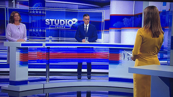 Tanja Fajon, Marjan &Scaron;arec in Erika Žnidar&scaron;ič med včeraj&scaron;njo Tarčo na TV Slovenija 