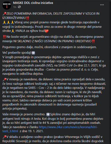 "ZELO POMEMBNA INFORMACIJA, DELITE ZAPOSLENIM V VZGOJI IN IZOBRAŽEVANJU ..."