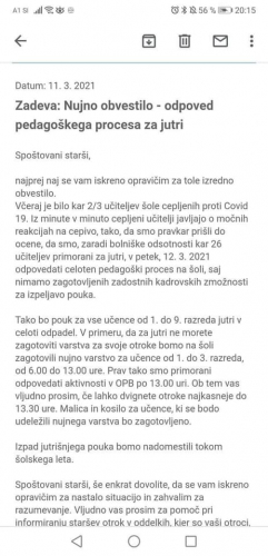 OŠ Miha Pintar Toledo Velenje: Odpoved pouka, ker imajo učitelji velike reakcije zaradi cepljenja!