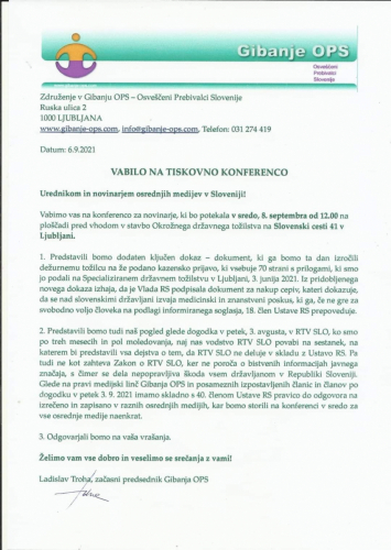 TISKOVNA KONFERENCA OPS, SREDA 8.9., OD 12H - PRED VHODOM V STAVBO OKROŽNEGA DRŽAVNEGA SODIŠČA, NA SLOVENSKI 41 V LJUBLJANI