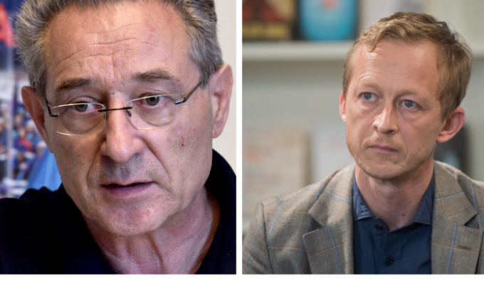 				Branimir &Scaron;trukelj in Borut Jamnik. (Foto: Posnetek zaslona, Nova24tv, STA)			