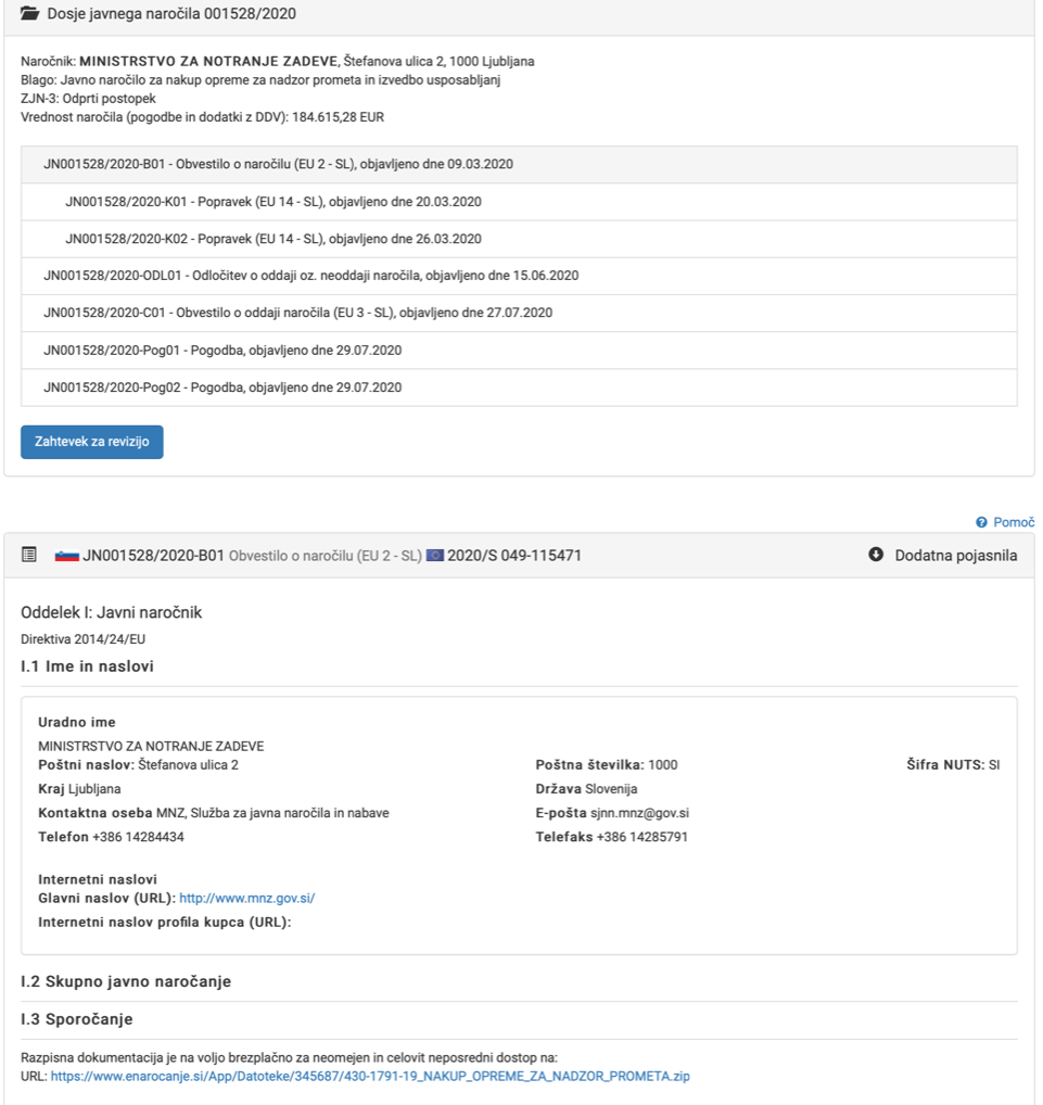 
				Razpis za radarje pri MInistrstvo za notranje zadeve. (Foto: E-naročanje)			
