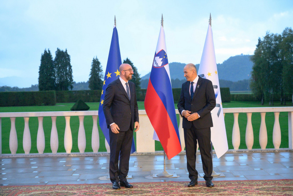 				Predsednik Evropskega sveta Charles Michel in predsednik vlade Janez Jan&scaron;a. | Avtor Kabinet predsednika vlade			