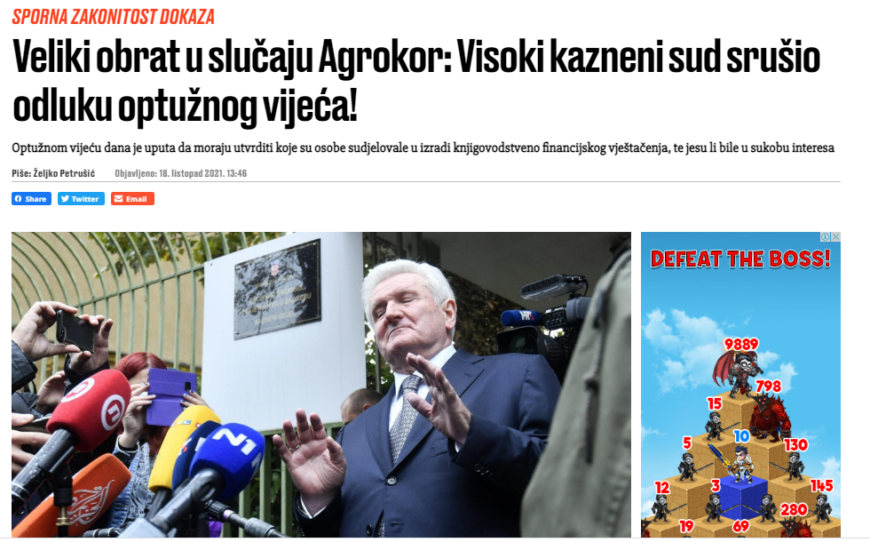 
				Hrva&scaron;ki Jutranji list poroča, da bodo v procesu proti Todoriću umakniti ključne dokaze tožilstva zaradi konflikta interesov. (Foto: Posnetek zaslona- Jutranji list)			