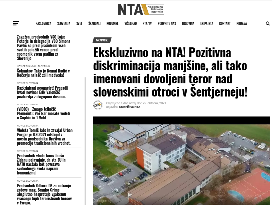 				Naslovnica NTA, ki je ekskluzivno razkril problematiko na Osnovni &scaron;oli &Scaron;enternej. (Foto: Posnetek zaslona- NTA)			