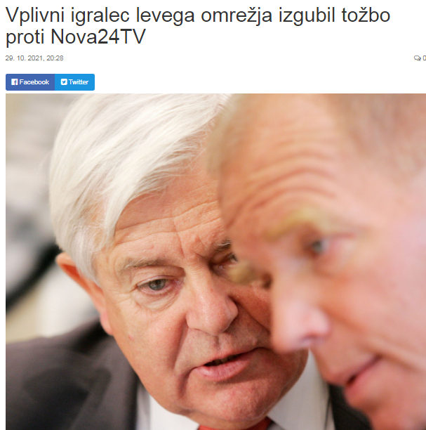 				Naslovnica spletnega medija Nova24tv, o sodnem porazu Hermana Rigelnika zaradi članka avtorja teh vrstic. (Foto: Posnetek zaslona- Nova24tv)			