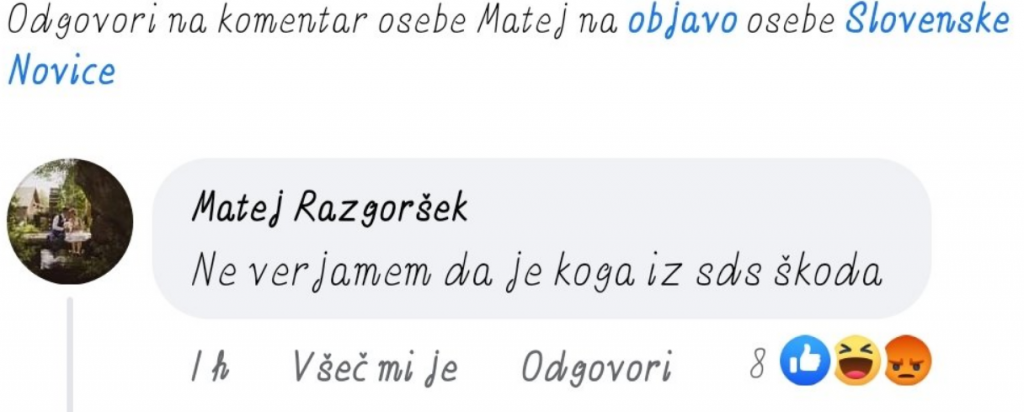 
				Zapis Mateja Razgor&scaron;ka na Facebooku. (Foto: Posnetek zaslona-Twitter)			