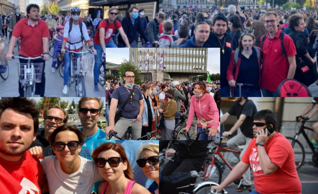 
				Socialni demokrati na petkovih nezakonitih protestih. (Foto: Posnetek zaslona-Nova24tv, Twitter, STA)			