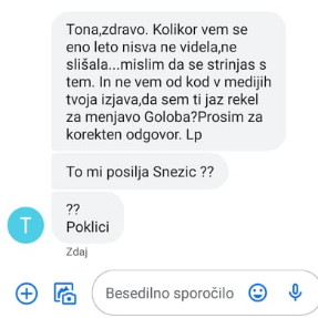 
				Predstavljamo sporočila Antona Krkoviča, ki je na sporočilo Snežiča odgovoril z odgovorom: 