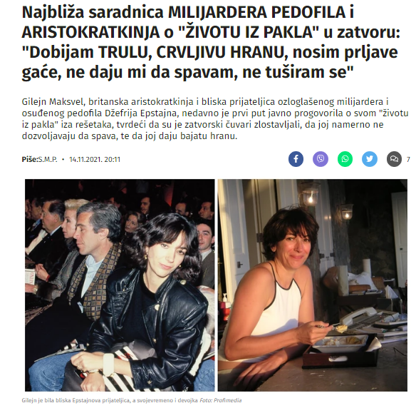 
				Naslovnica Blica, kjer Maxwellova govori o mučenju, ki ga je doživela v zaporu. (Foto: Posnetek zaslona- Žena Blic)			