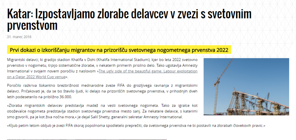 
				Amnesty International je leta 2016 poročal o množičnem mučenju in izkori&scaron;čanju migrantskih delavcev iz revnej&scaron;ih azijskih držav. (Foto: Posnetek zaslona AI)			
