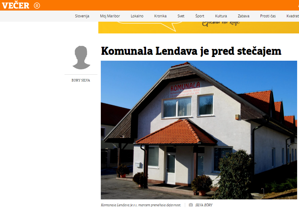 
				Naslovnica časopisa Večer ob težavah s Komunalnim podjetjem Lendava. (Foto: Posnetek zaslona- Večer)			