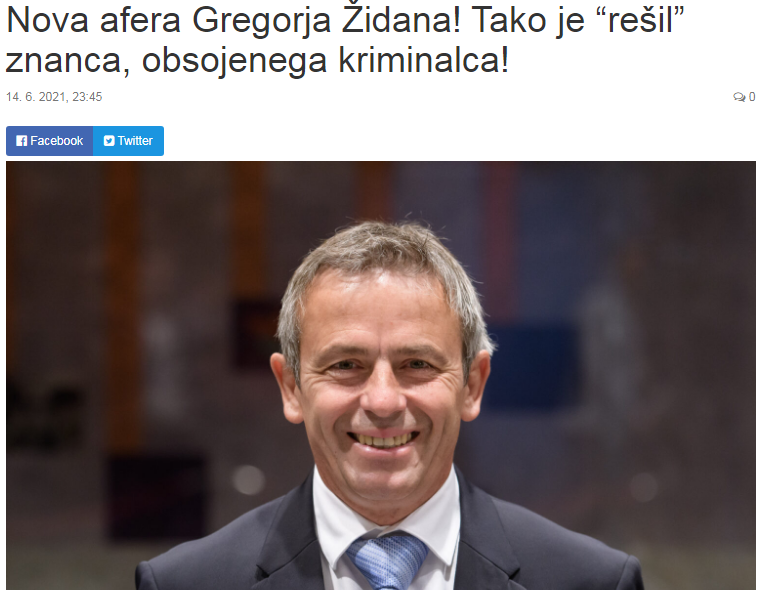 
				Gregor Židan je na svojemu prijatelju, obsojenemu kriminalcu Zoranu Gli&scaron;iću uredil namesto zapora opravljanje 1000 ur družbeno koristinega dela pri mlaj&scaron;ih selekcijah NK Olimpija. (Foto: Posnetek zaslona-NK Olimpija)			