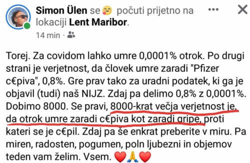 8-krat večja verjetnost je, da otrok umre zaradi cepiva, kot zaradi gripe, proti kateri se je cepil