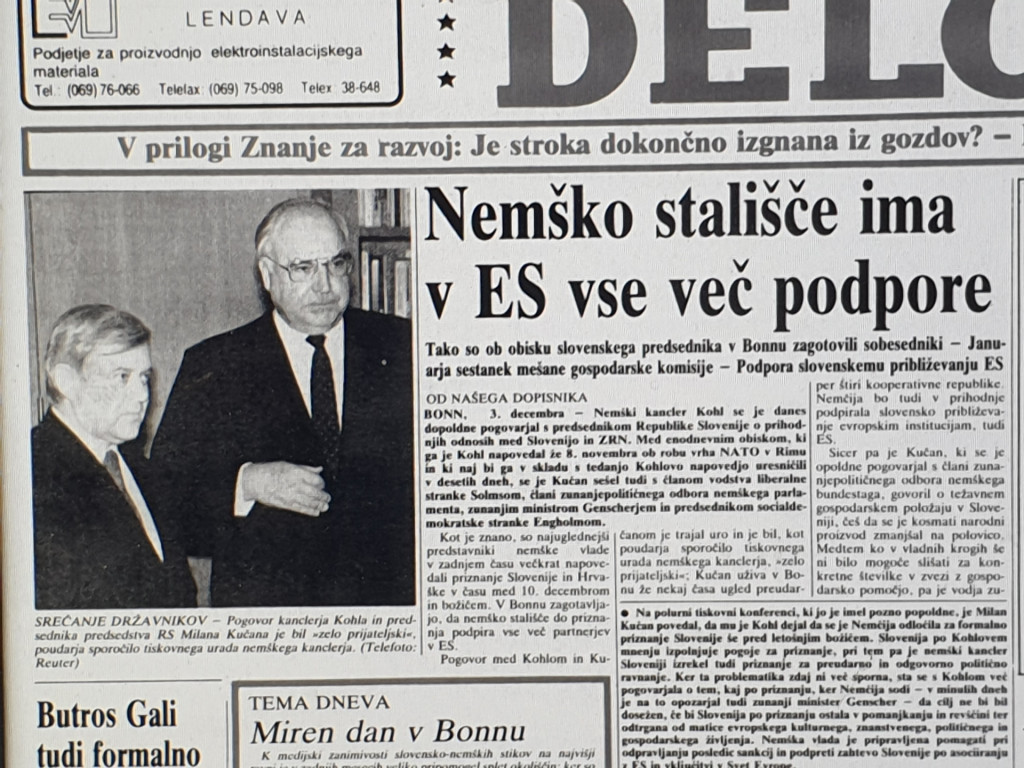 				Milan Kučan je tega dne nem&scaron;kemu zunanjemu ministru na vpra&scaron;anje glede sprejemanja nove slovenske ustave povedal, da mora Slovenija &raquo;doma razčistiti nekatere stvari&laquo;			