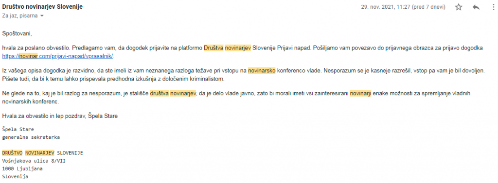 
				Odziv Dru&scaron;tva novinarjev Slovenije na incident v Lendavi. 			