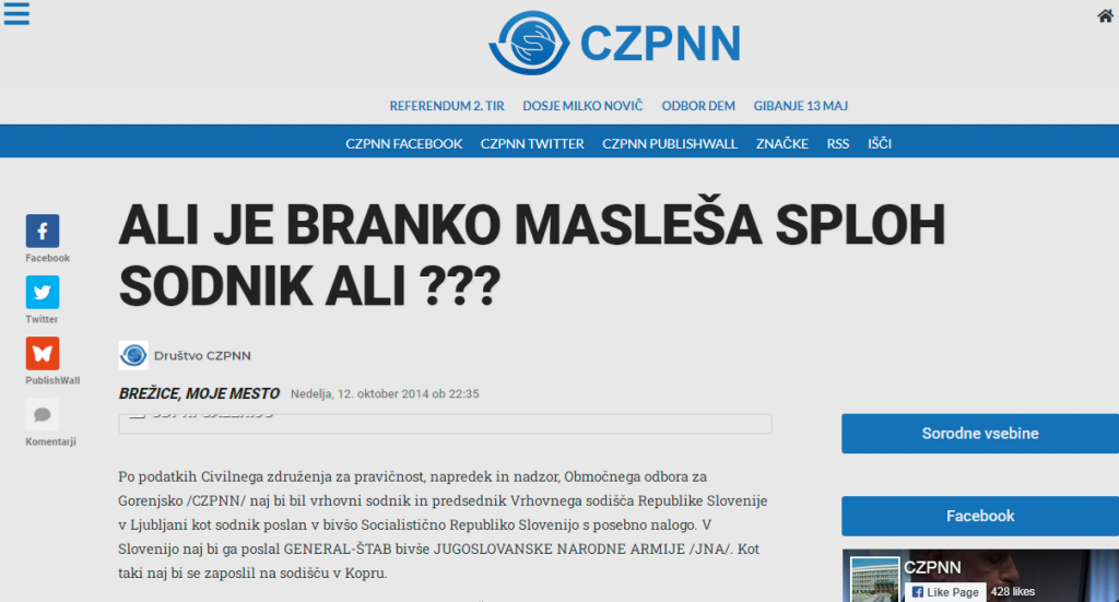 
				Naslovnica članka iz leta 2014. (Foto: Posnetek zaslona- CZPNN)			