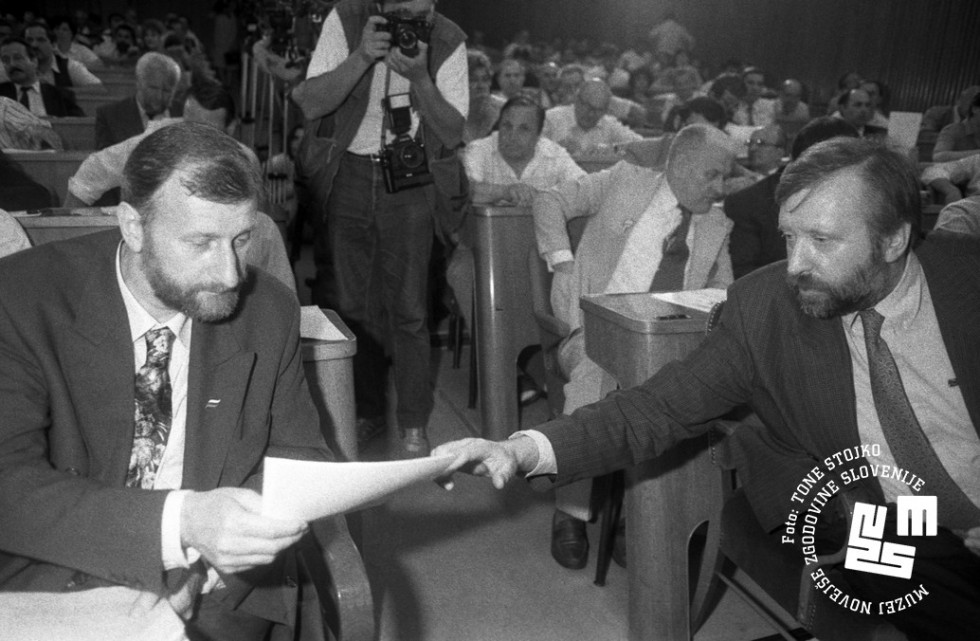 Du&scaron;an Plut in Dimitrij Rupel, dve politični figuri, ki sta veliko prispevali k zlomu Demosove koalicije