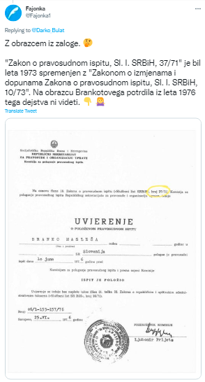 
				&Scaron;e ena razkrita laž na pravosodnem izpitu vrhovnega sodnika Branka Masle&scaron;e. (Foto: Twitter)			