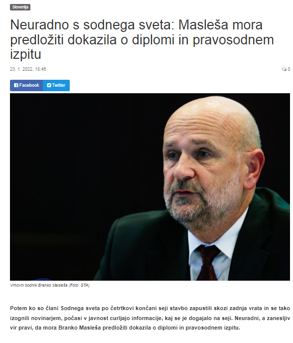 
				Ali bo slovenska javnost po šestdesetih dneh sodne farse končno videla ustrezno strokovno dokumentacijo o vrhovnem sodniku Branku Masleši. (Foto: Posnetek zaslona- Nova24tv)			