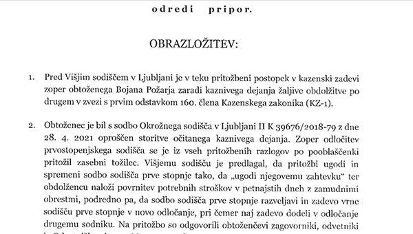 
				Sklep sodi&scaron;ča o priporu 			