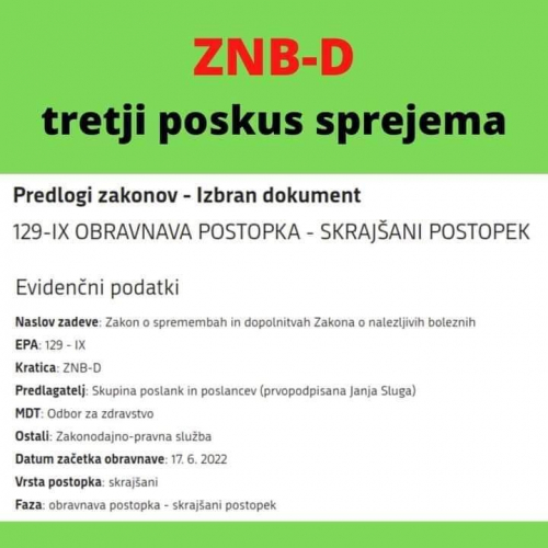 ZAKON O NALEZLJIVIH BOLEZNIH - ZNB-D - tretji poskus sprejema
