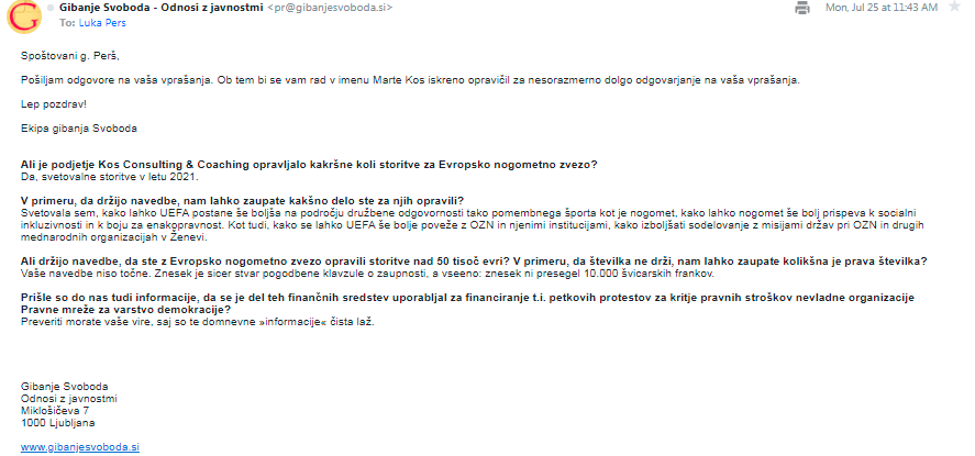 
				Odgovori podpredsednice stranke Gibanje Svoboda dr. Marte Kos. 			