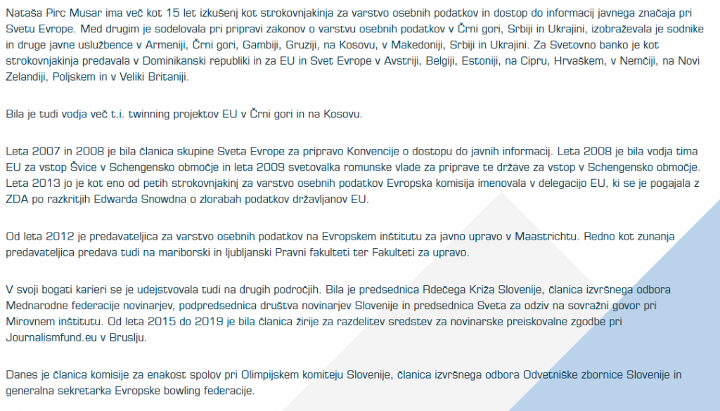 
				Opis mednarodnih izku&scaron;enj Nata&scaron;e Pirc Musar. (Foto: Posnetek zaslona-Predsednica.bo)			