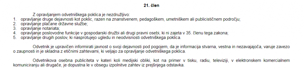 
				21. člen Zakona o odvetni&scaron;tvu. (Foto: Posnetek zaslona-Vlada RS)			