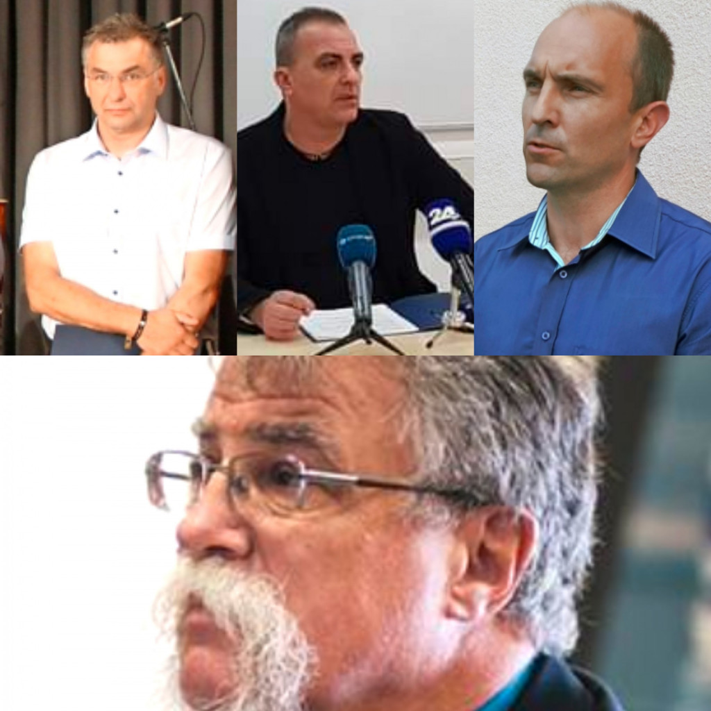 
				Du&scaron;an Riba&scaron;, Dean Jurič, Mitja Kirbi&scaron; in Ljubo Volmut. (Posnetek zaslona- STA, Policija, Youtube, Primorske novice)			