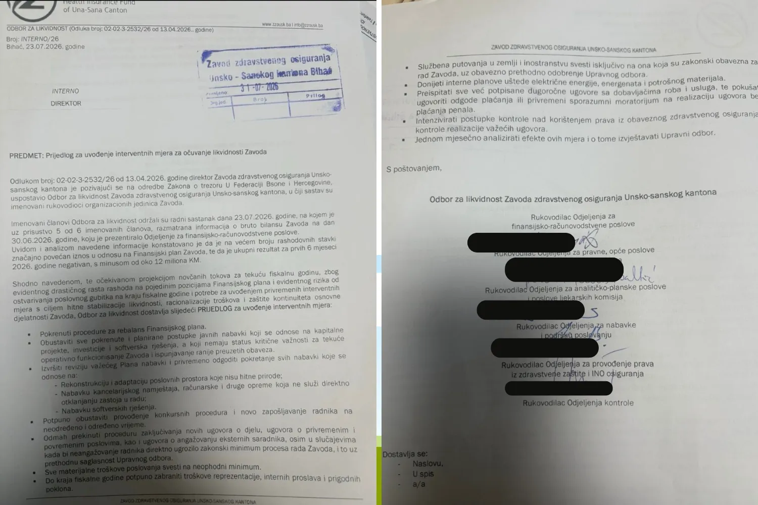 Prijedlog interventnih mjera za ZZO USK (Foto: Patria)