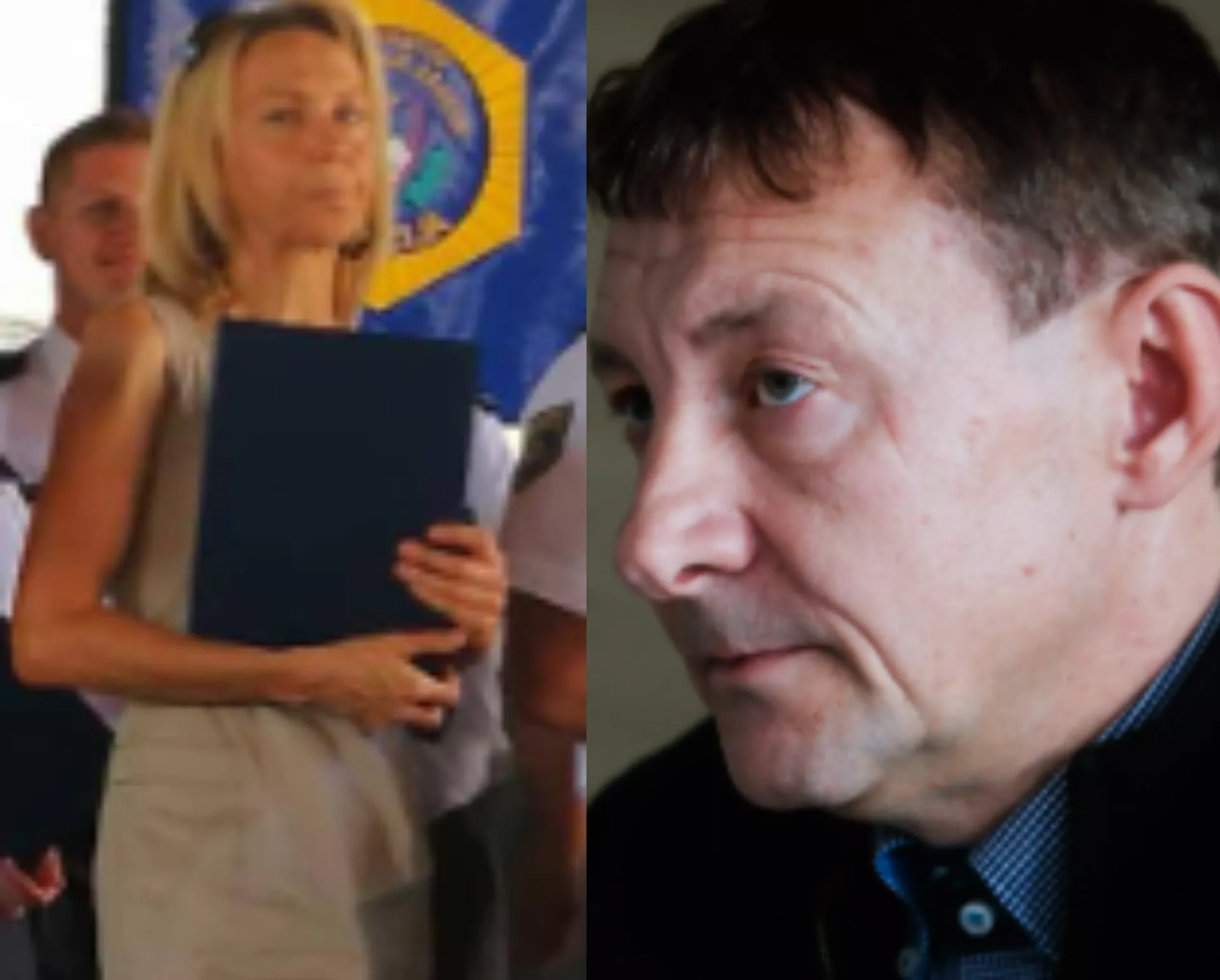 Alenka Drolc, dolgoletni vplivni kader na gospodarskem oddelku v Kopru, Dušan Florjančič, vodja za pregon gospodarskega kriminala na GPU. (Foto: Posnetek zaslona- E-Koper in STA, Nova24tv)