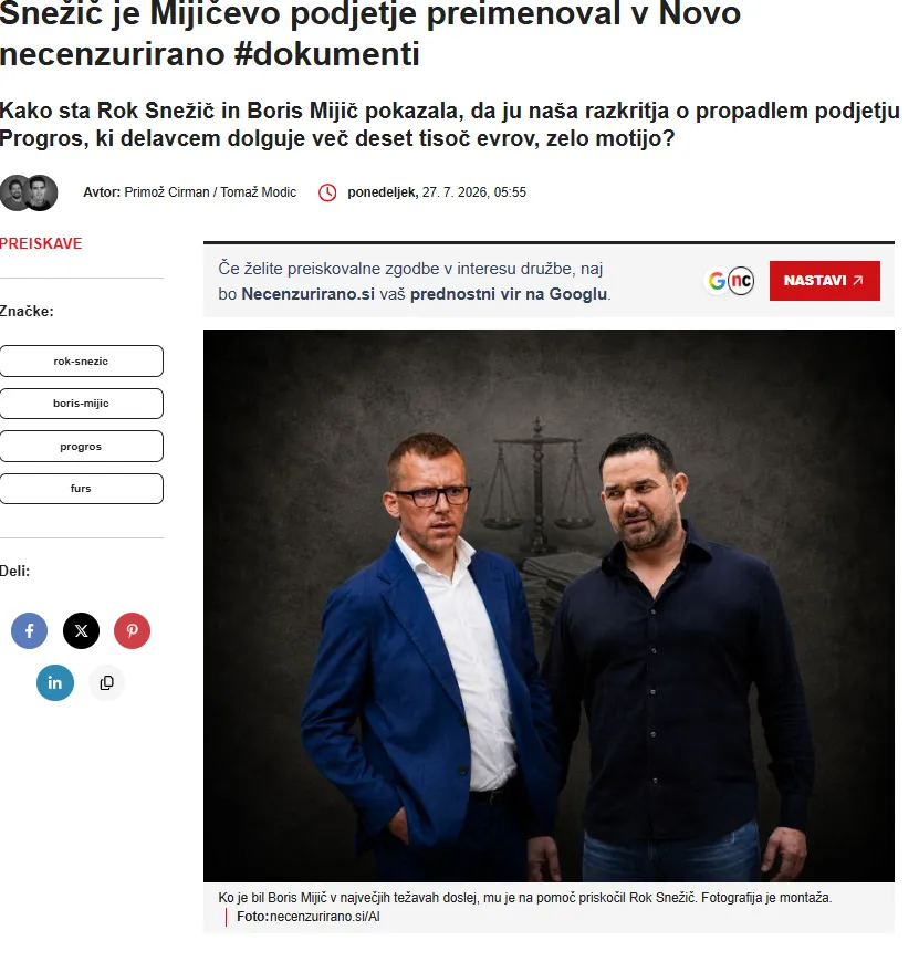 Ddr. Rok Snežič je že sprožil več kot 50 postopkov proti spletnemu mediju Necenzurirano, Bo sledila še ena tožba? (Foto: Posnetek zaslona-Necenzurirano)