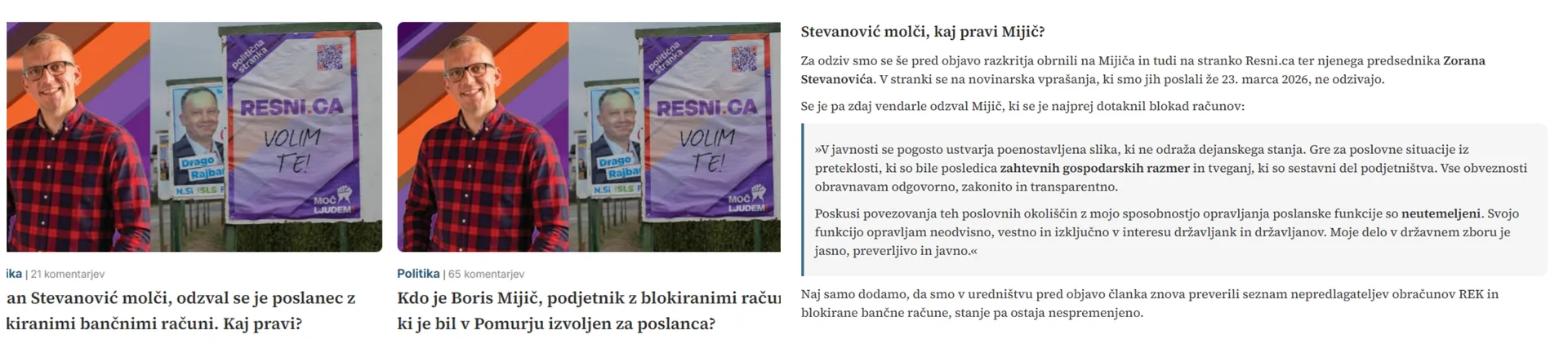Pomurski spletni medij Sobotainfo je že 24. maraca poročal o poslovnih težavah poslanca Mijiča. Ta jim je poslal odgovor prvega aprila. Kaj so skoraj dva meseca čakali osrednji mediji? (Foto: Posnetek zaslona-Sobotainfo)