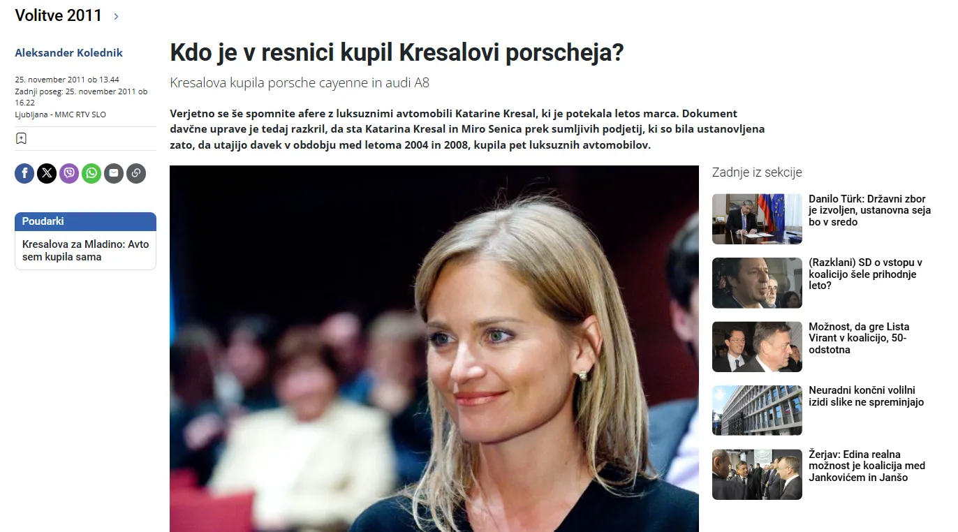 Ena izmed afer v katero se je ujel do sedaj nedotakljivi dvojec Miro Senica - Katarina Kresal. (Foto: Posnetek zaslona-RTV Slovenija)