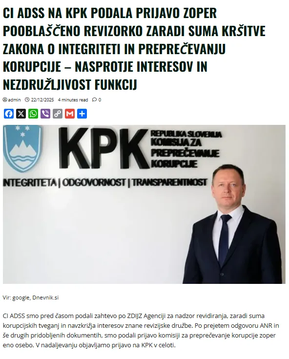 Foto: Posnetek zaslona- CI ADSS