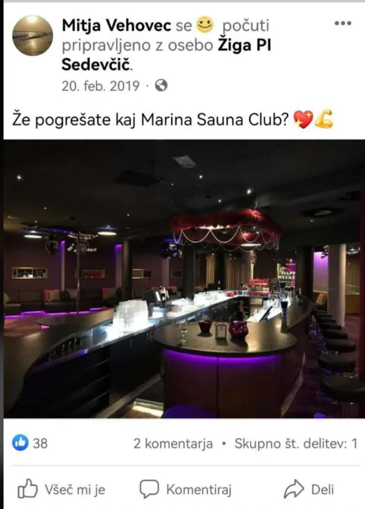 Na svojem FB profilu je Mitja Vehovec vabil v razvpito Marino v Ajševci. (Foto: Posnetek zaslona- Odprti profil FB Mitja Vehovec)