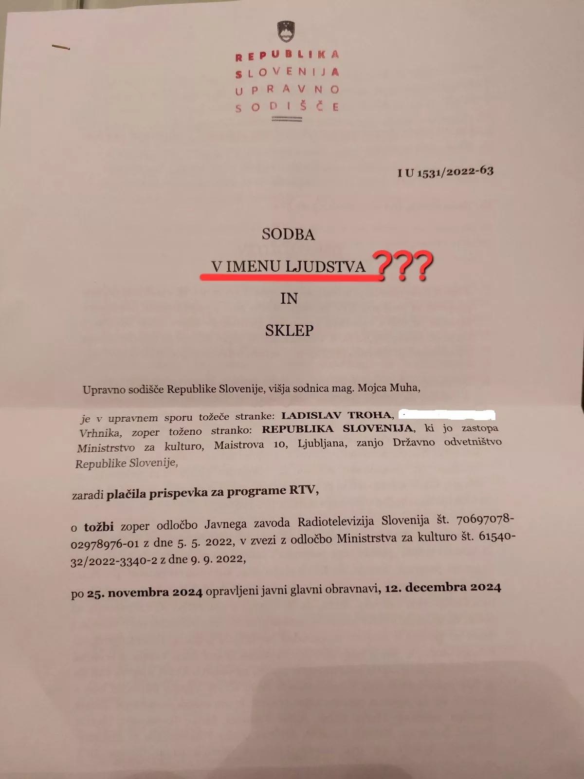 Upravna sodnica, magistra Mojca Muha utemeljeno osumljena kaznivega dejanja KRIVIČNEGA SOJENJA